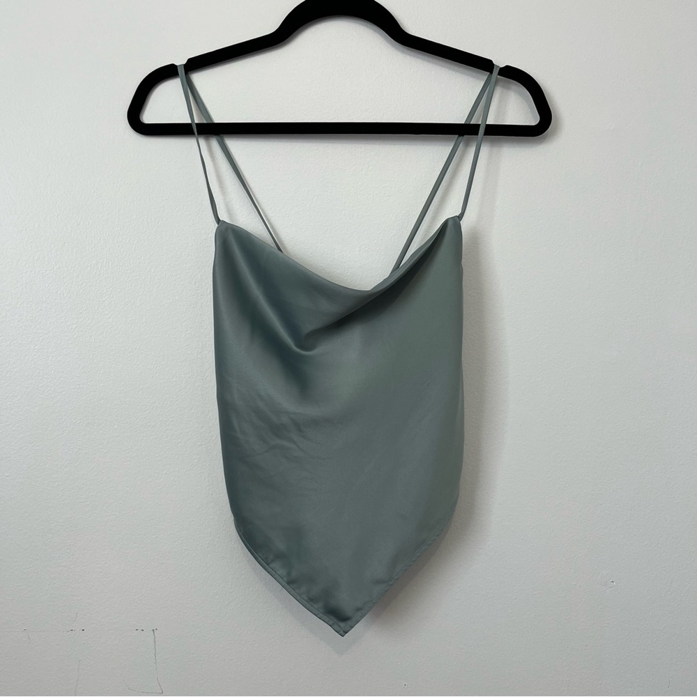 OAK + FORT Teal Women's Satin Scarf Tank Top Cowl Neck